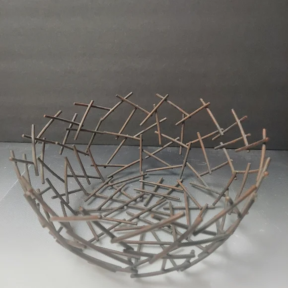Michael Abram Style Metal Brutalist Twig Bowl Wire Boho Art Bowl